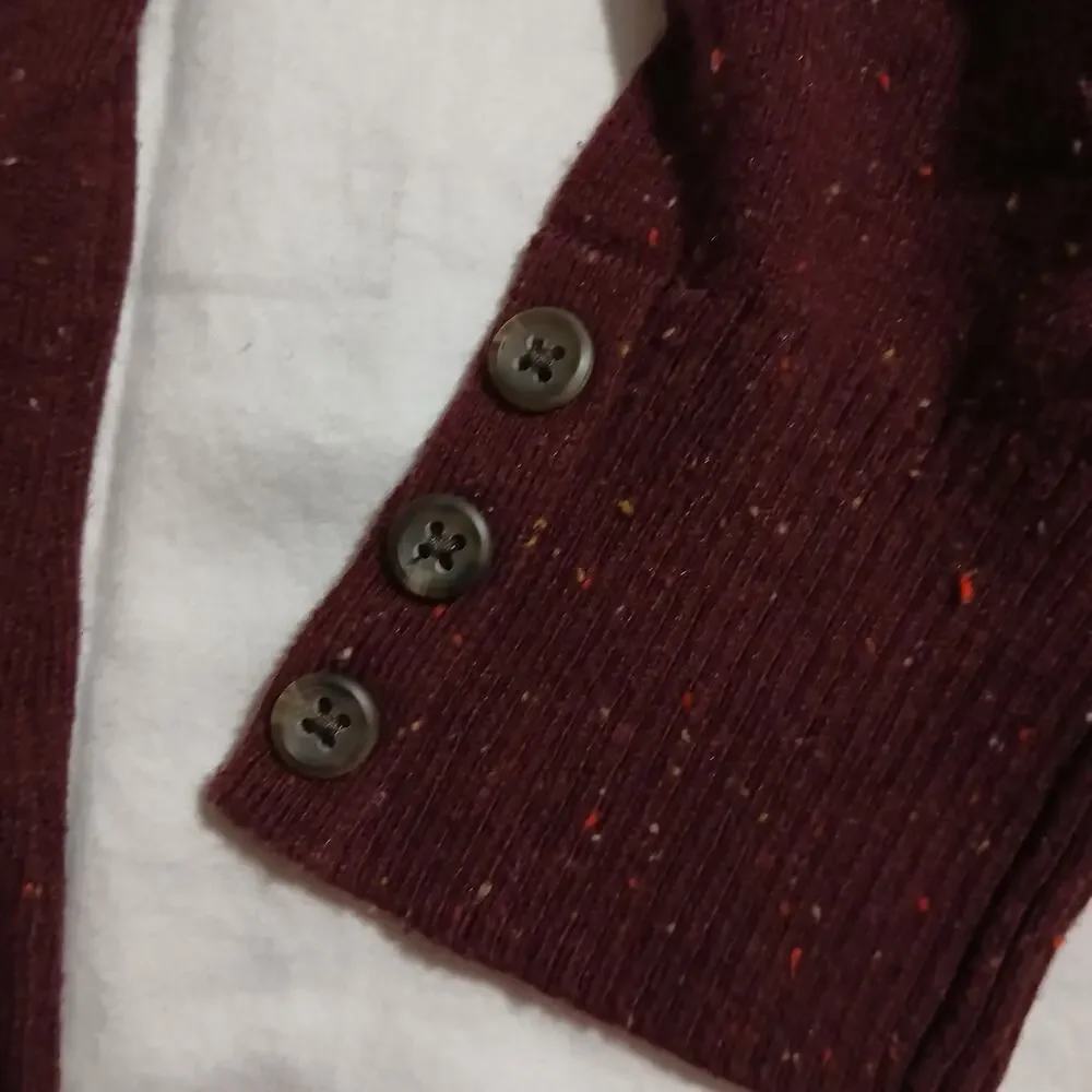 Talbots Med Maroon Multicolor Flecked V-Neck Sweater Cotton Blend Lightweight